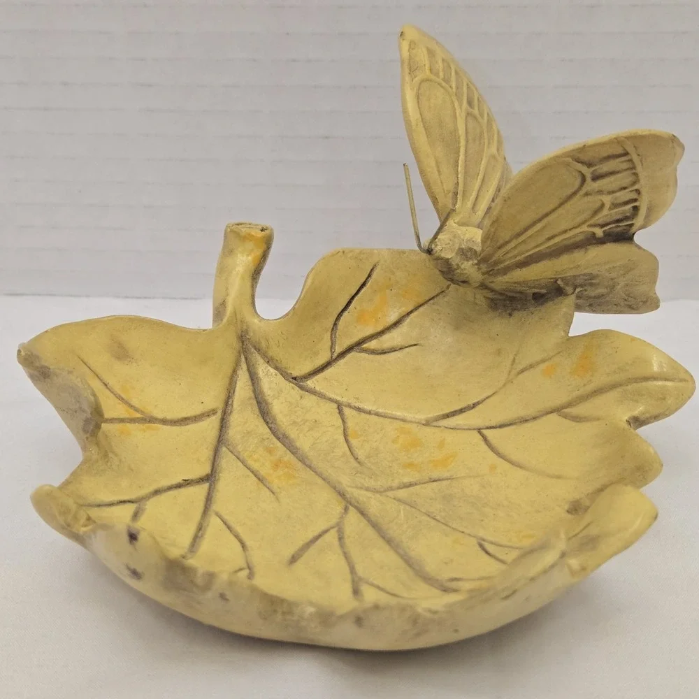 Vtg MCM Golden Maple Leaf Trinket Dish Butterfly Autumn Resin Jewelry Tray‎ 5